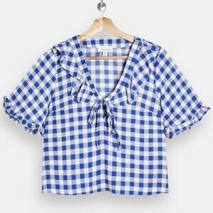 ASOS Topshop Blue and White Checkered Blouse Size 6